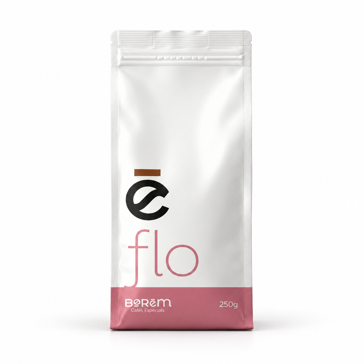 Embalagem do Café Especial FLO Floral 250g Borem Cafés em fundo branco